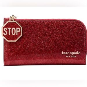 KATE SPADE NEW YORK CARS GLITTER PATENT LEATHER SMALL SLIM BIFOLD WALLET - NEW